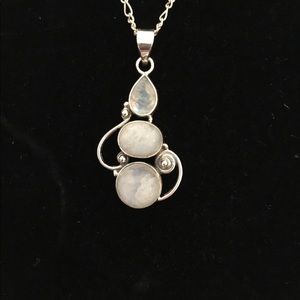 Rainbow Moonstone & Silver Stamped Pendant